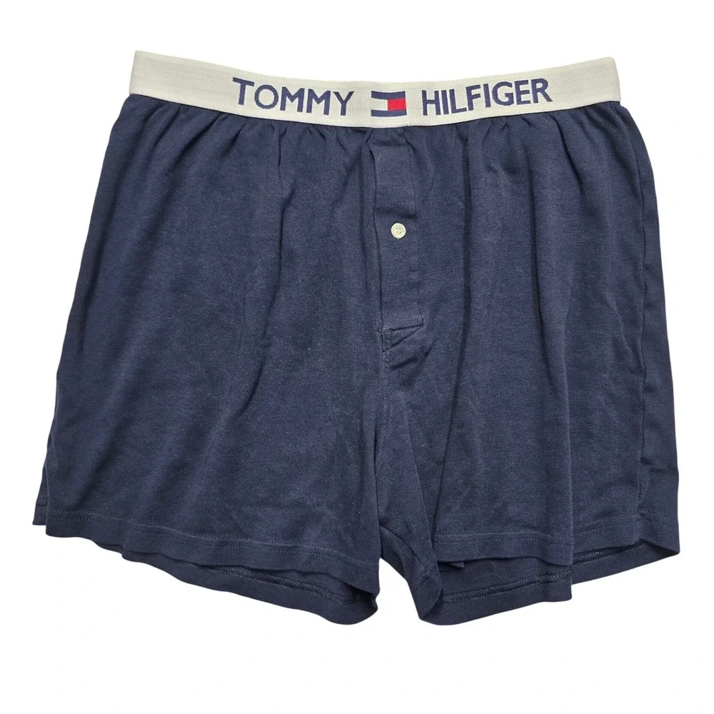 Tommy Hilfiger Mens Knit Boxer Shorts Logo Waistband Navy Blue Size Large L